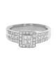 3 Row Diamond Square Halo Engagement Ring in White Gold